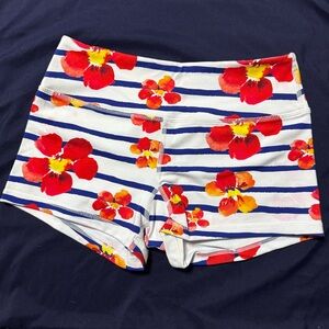 Savage Barbell Red Floral Striped Athletic Shorts